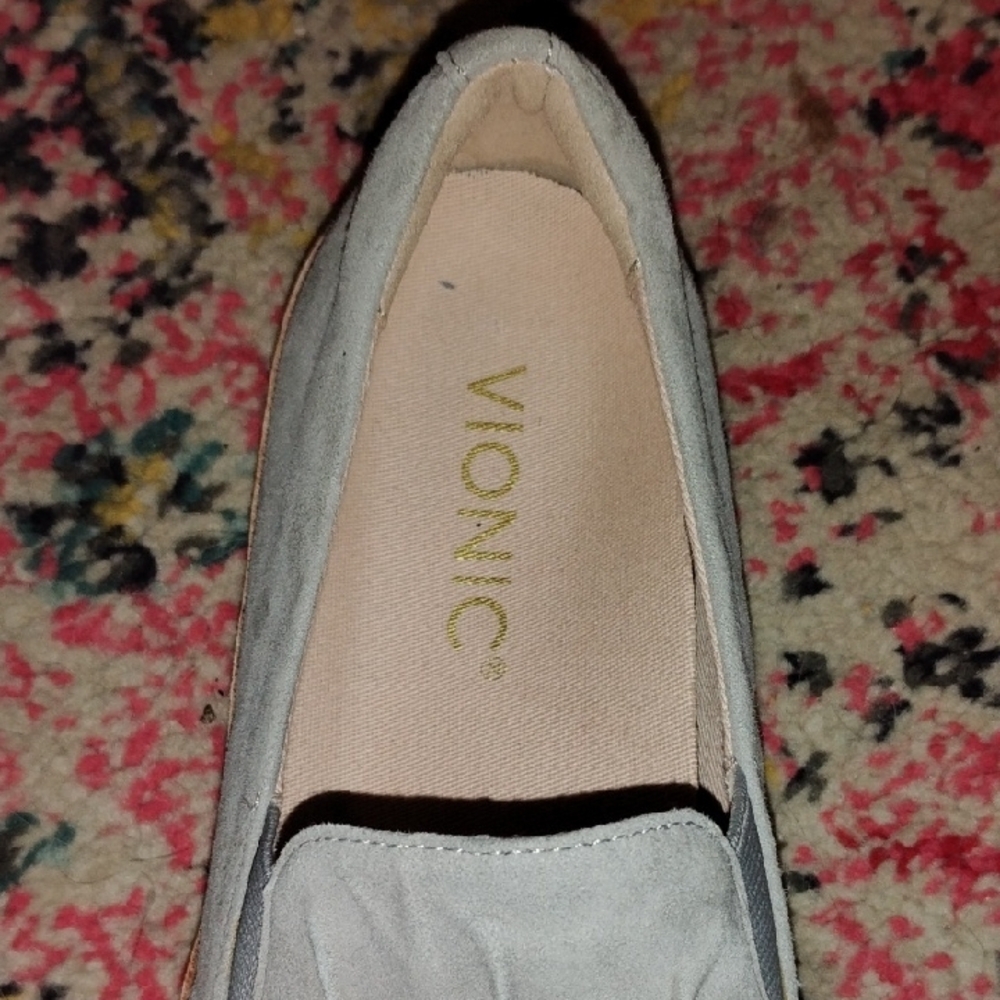 Vionic Light Gray Suede Fringe Slip-On Loafers - Picture 4 of 6